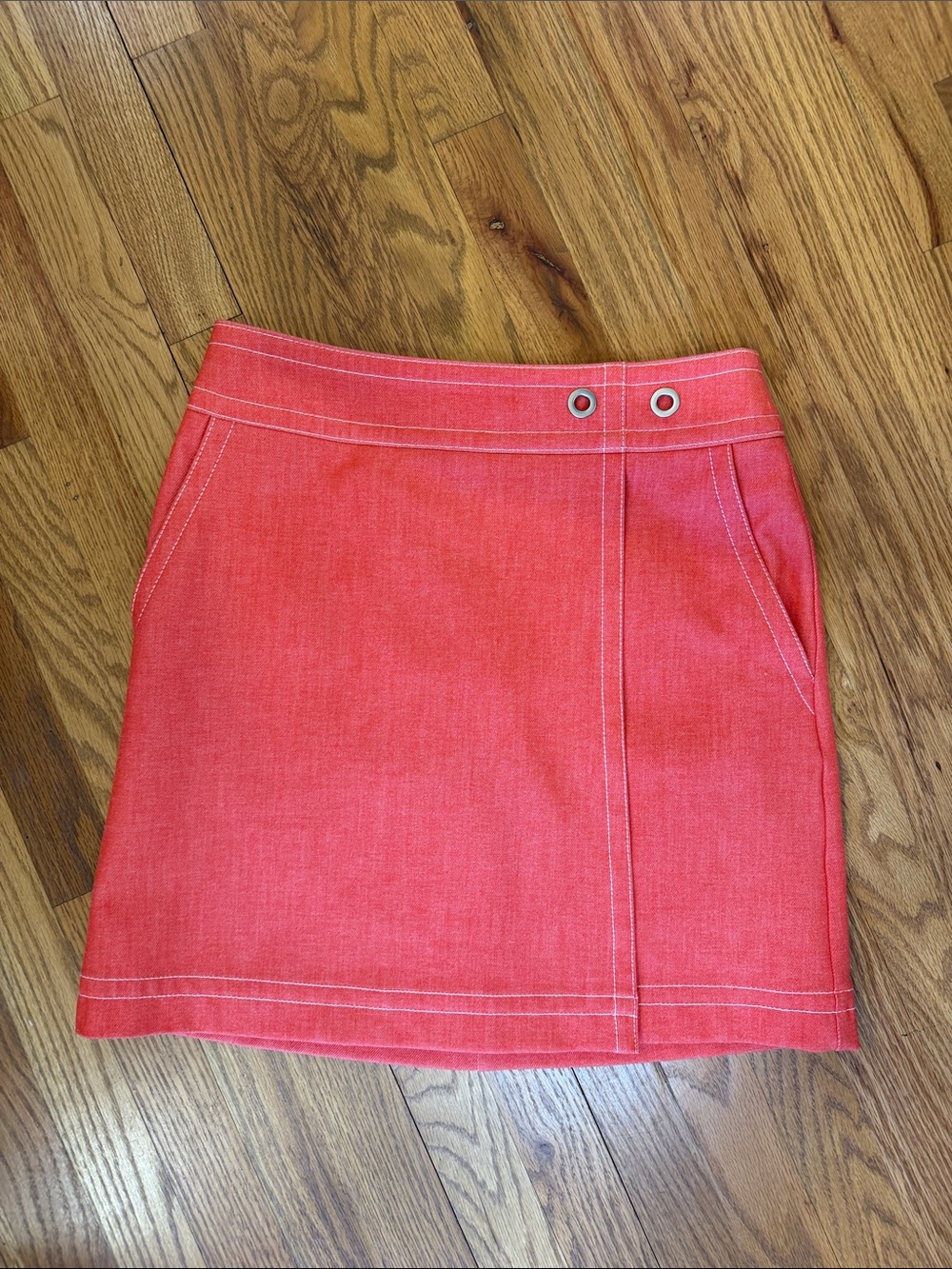 Ann Taylor Orange Denim Mini Skirt with Grommet Detail, 8P